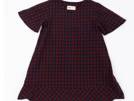 Thimble Scalloped Dress in Rust Gingham Online Sale