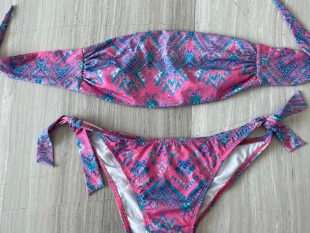 Women Pink Ikat Bandeau Bikini Online Hot Sale