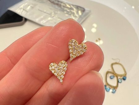 Sonya Renee Small Cz Heart Studs in Gold Online