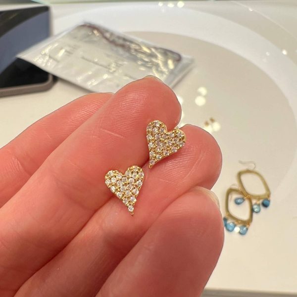 Sonya Renee Small Cz Heart Studs in Gold Online