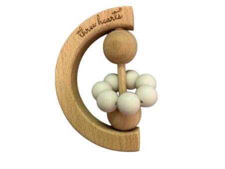 Three Hearts Beechwood & BPA Free Silicone Moon Rattle For Sale