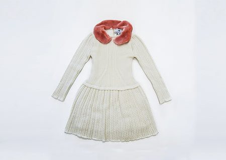 Cream Rachel Knit Dress Pink Faux Fur Collar Sale