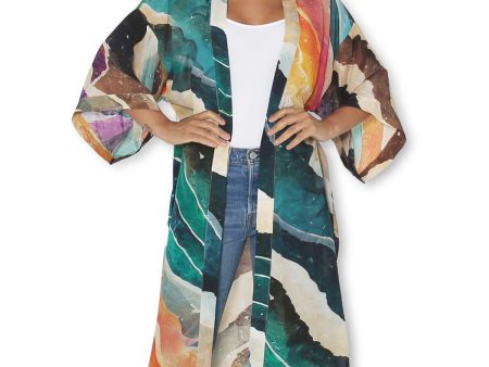 The Artists Label  Rainbow Planet  Silk Kimono Robe Fashion