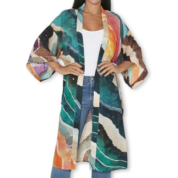 The Artists Label  Rainbow Planet  Silk Kimono Robe Fashion