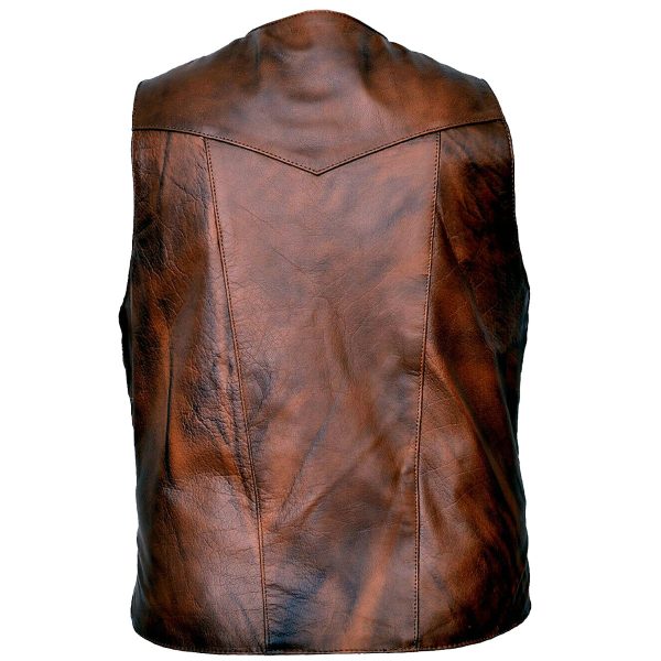 Men Wax Brown Cowhide Fashion Leather Vest Hot on Sale