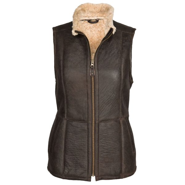 Women Shearling Brown Leather Long Vest Fashion