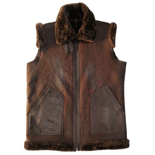 Vintage Dark Brown Shearling Leather Bomber Vest Men s Sale