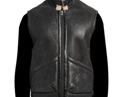 Vintage Flying Aviator Genuine Leather Shearling Vest | Black - Dark Brown Online Hot Sale