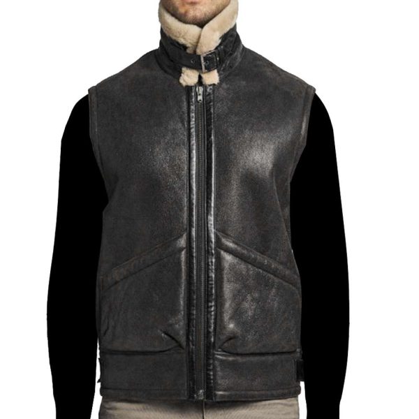 Vintage Flying Aviator Genuine Leather Shearling Vest | Black - Dark Brown Online Hot Sale