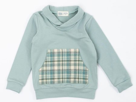 Thimble  Bamboo Shawl Collar Sweatshirt in Glacier Plaid Fashion