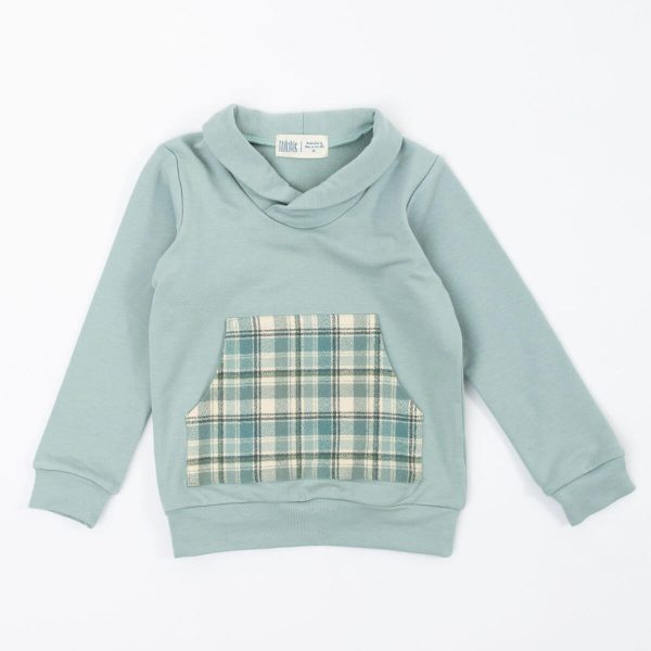 Thimble  Bamboo Shawl Collar Sweatshirt in Glacier Plaid Fashion