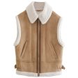 Women B3 Tan Brown Bomber Shearling Leather Vest For Discount