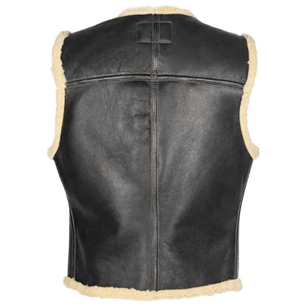 Men Vintage Motorcycle Bomber Shearling Leather Vest Online Hot Sale