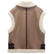 Women Camel Brown Motorcycle Shearling Leather Vest For Cheap