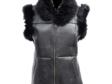 Women Black Shearling leather Vest Supply