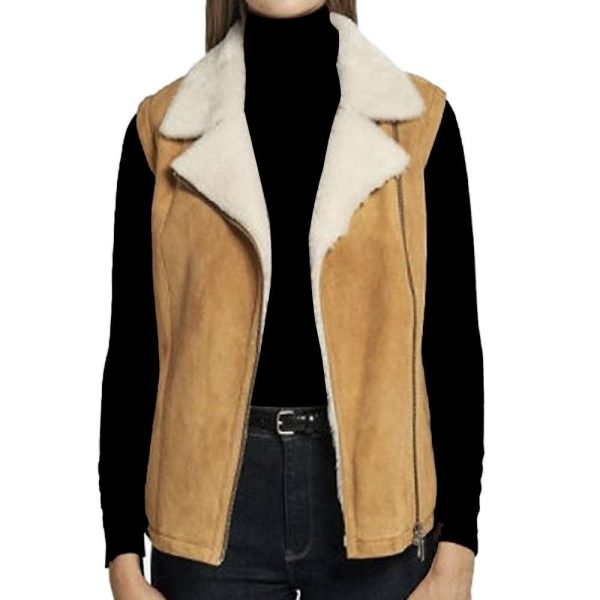 Tan B3 Aviator Pilot Shearling Leather Vest Women Online Sale