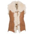 Vintage Camel Brown Women Shearling Suede Leather Vest Supply