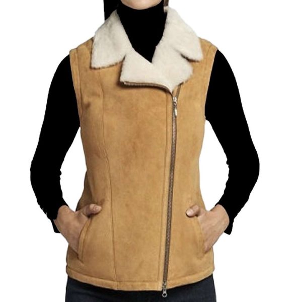 Tan B3 Aviator Pilot Shearling Leather Vest Women Online Sale