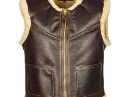 Men Vintage Motorcycle Bomber Shearling Leather Vest Online Hot Sale