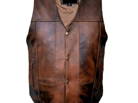 Men Wax Brown Cowhide Fashion Leather Vest Hot on Sale