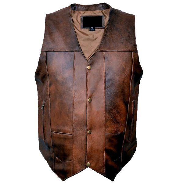 Men Wax Brown Cowhide Fashion Leather Vest Hot on Sale